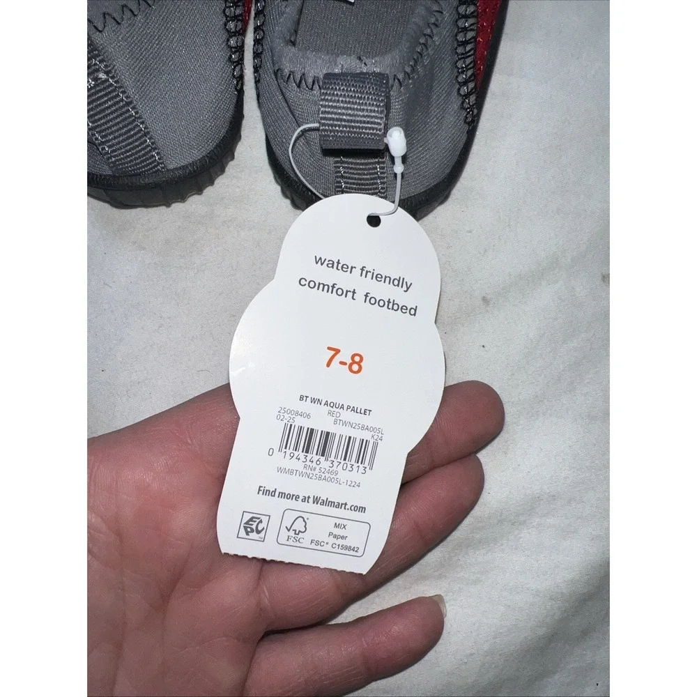 WONDER NATION Toddler Boys Kids Size 7-8 Water Shoes Mesh • Red / Grey